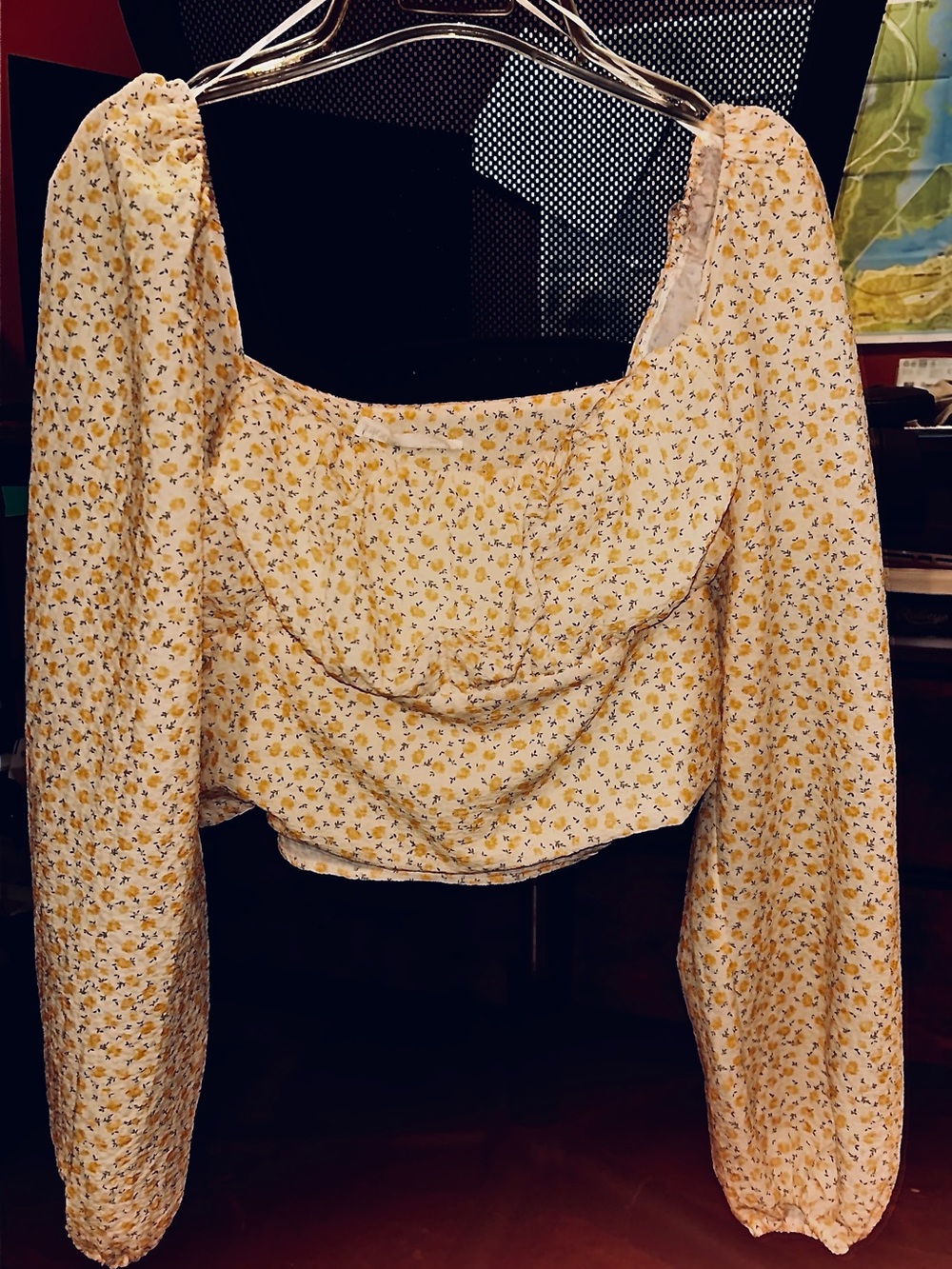 IT WAS ALL YELLOW ~Elodie Yellow Floral Square-Neck Puff Sleeve Crop Top
